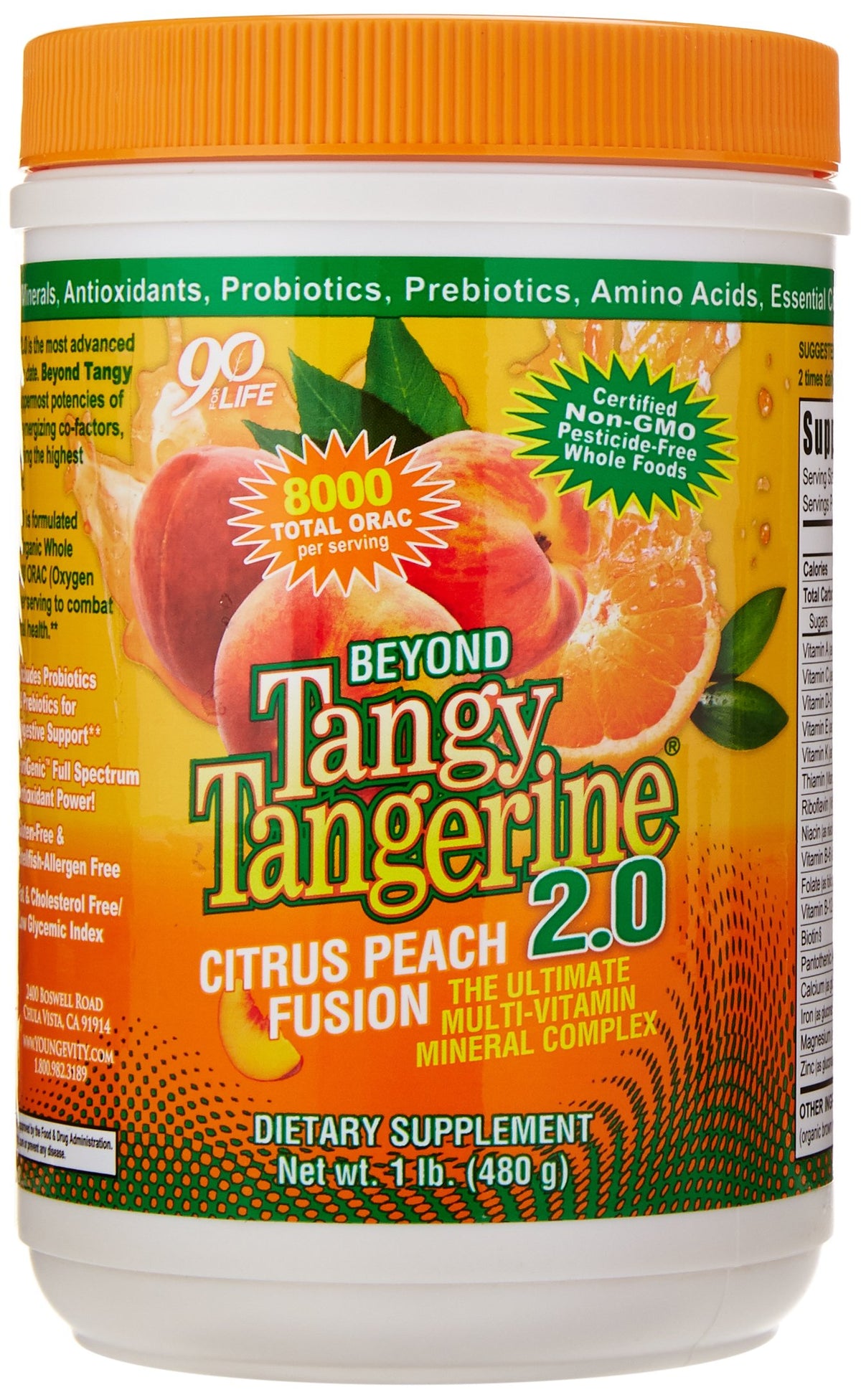 Youngevity Beyond Tangy Tangerine 2.0 multivitamine en poudre au goût pêche, emballage avant