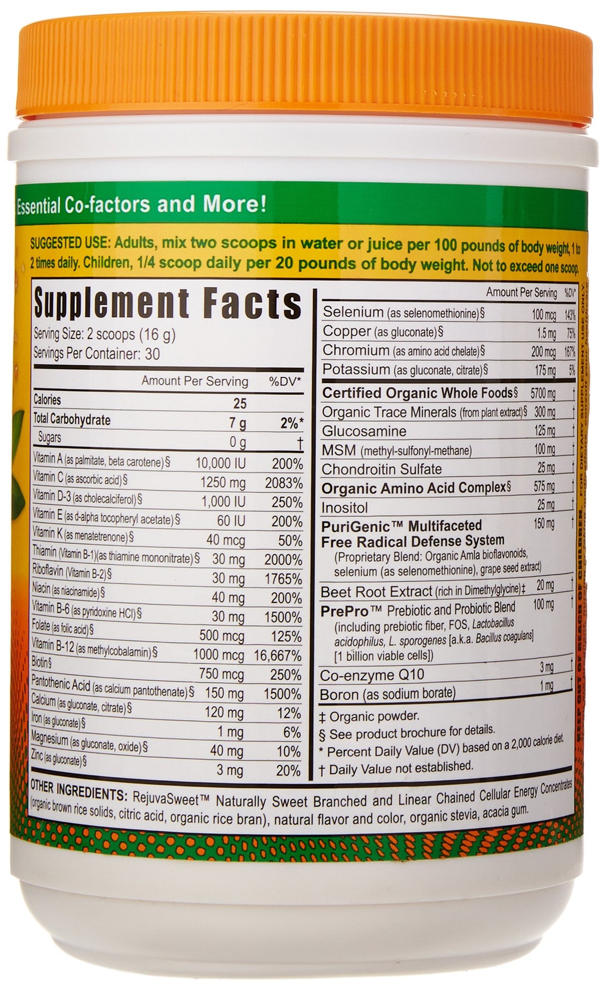 Youngevity Beyond Tangy Tangerine 2.0 multivitamine, vue arrière de l'emballage