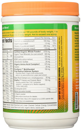 Youngevity Beyond Tangy Tangerine 2.0 nutritional information on label