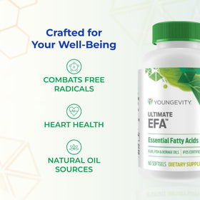 Youngevity EFA Gélules Souples 60 Count à côté d'un verre d'eau