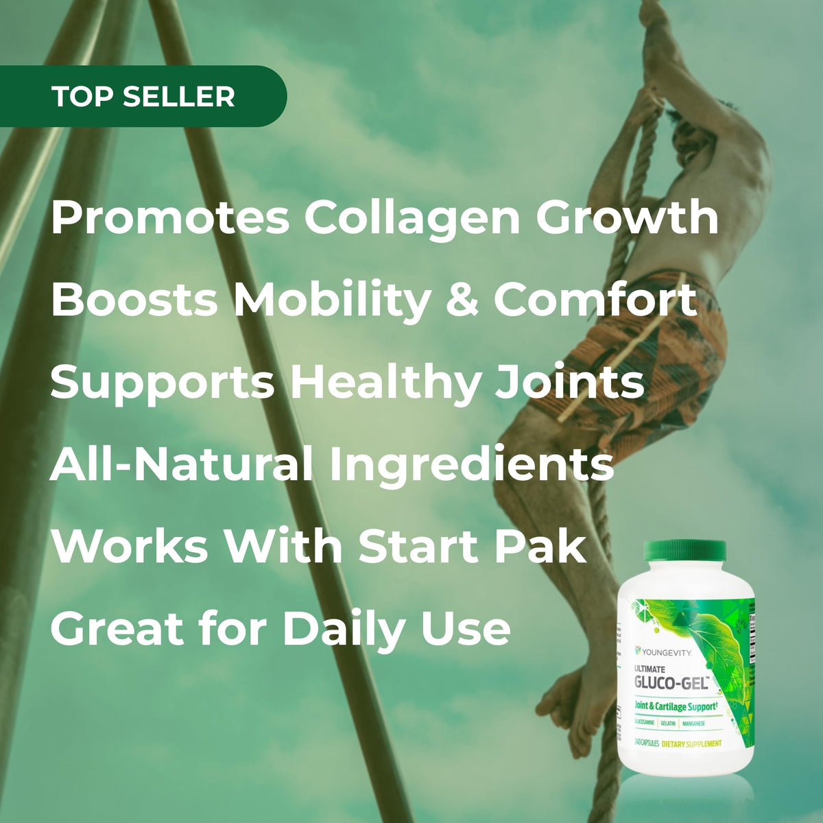 Youngevity Gluco-Gel 240 capsules sur une table