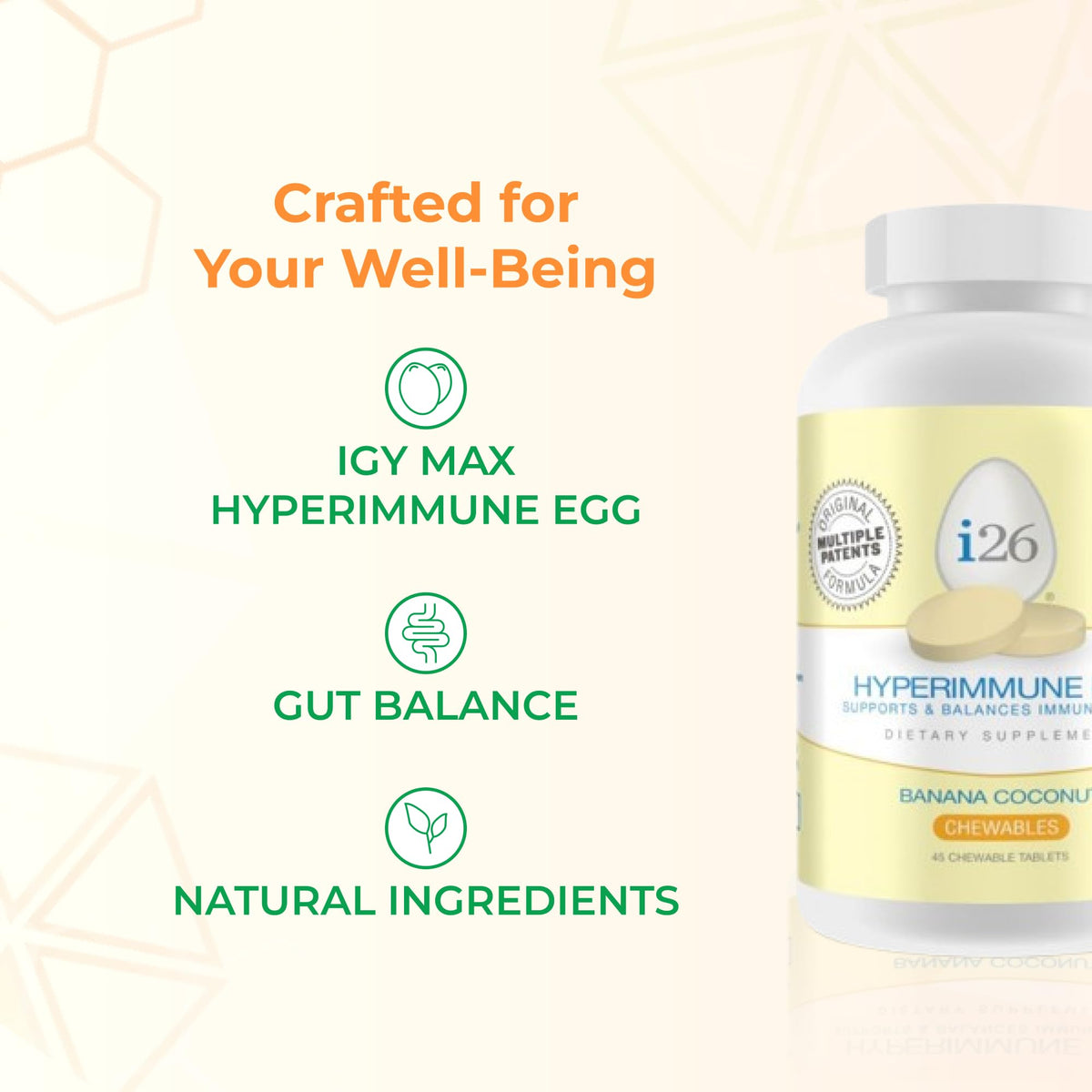 Youngevity i26 Hyperimmune Egg Chewables dans une main