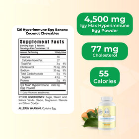 Youngevity i26 Hyperimmune Egg Chewables sur une table avec des fruits