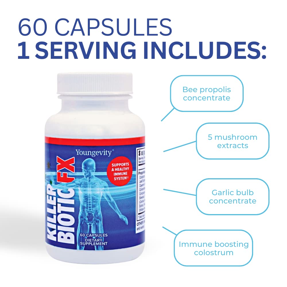 Youngevity Killer Biotic FX capsules sur une table
