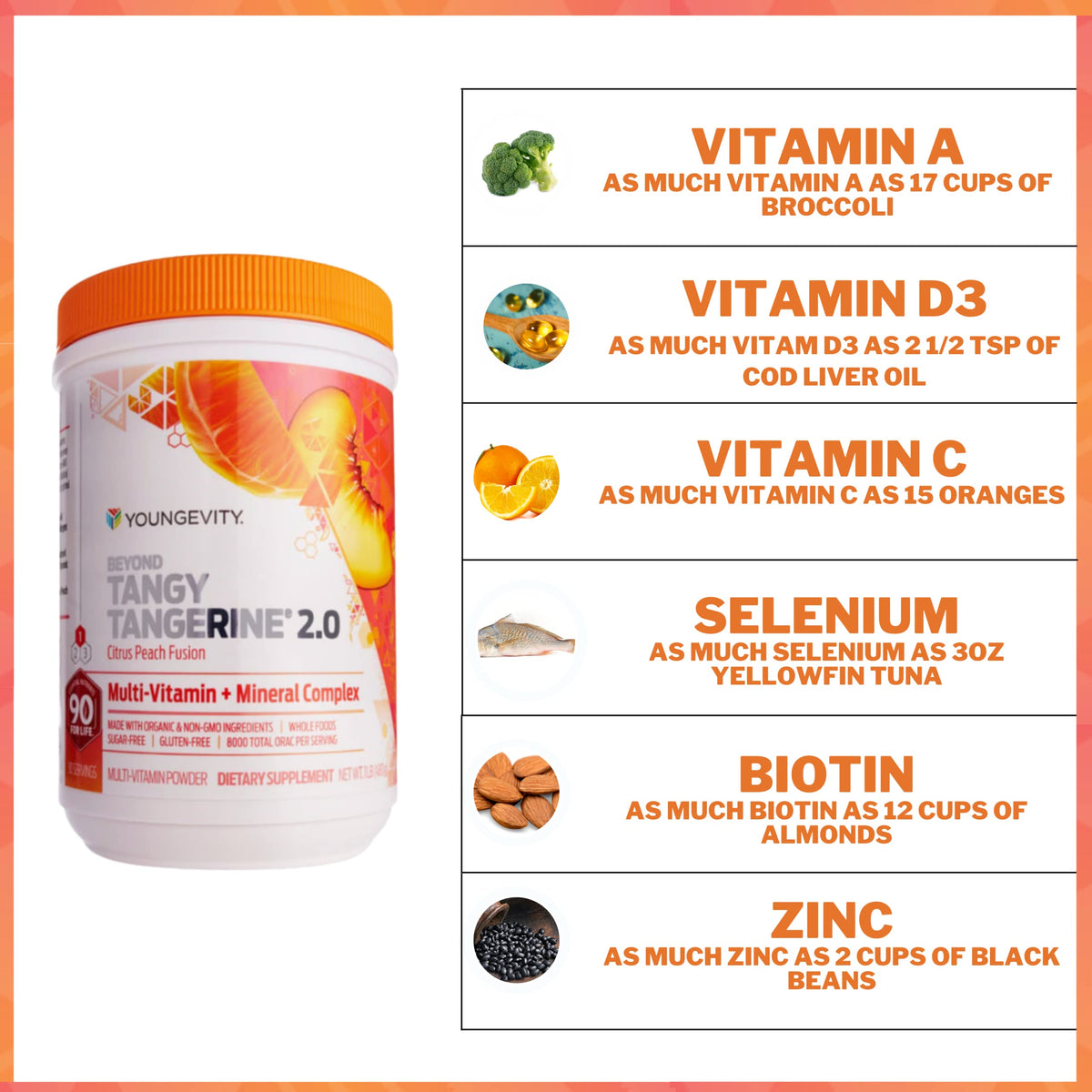 Youngevity Multivitamine 2.0 Pêche Citron informations nutritionnelles
