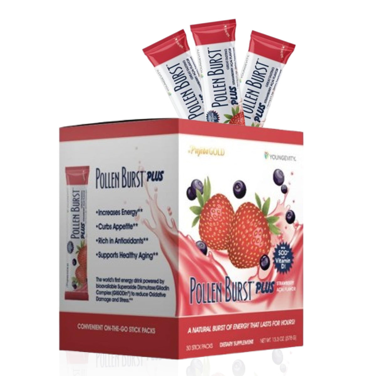 Youngevity Pollen Burst Mélange Énergétique Fraise Acai boîte de 30 sachets