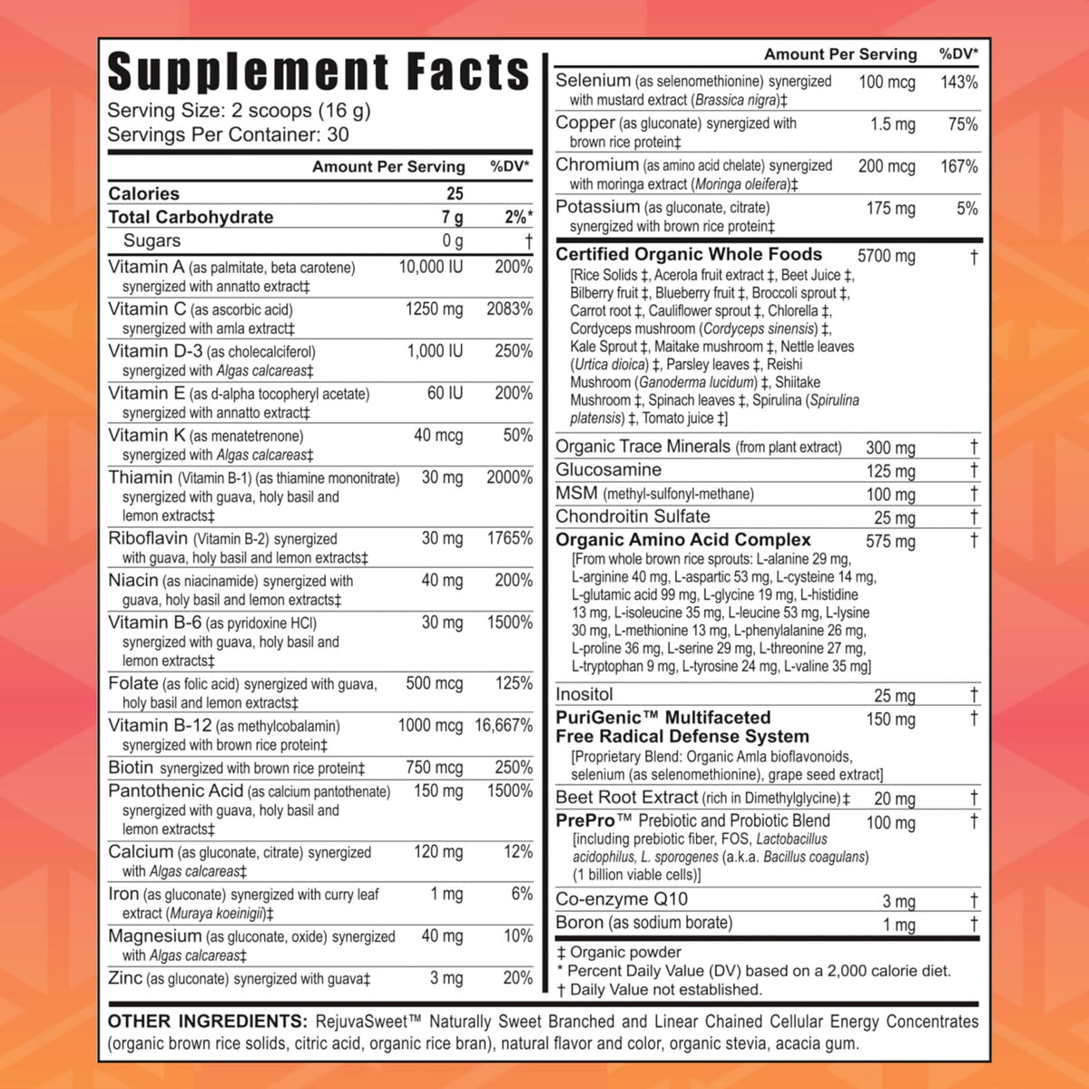 Youngevity Poudre Multivitaminée 503g Pêche Agrumes vue arrière