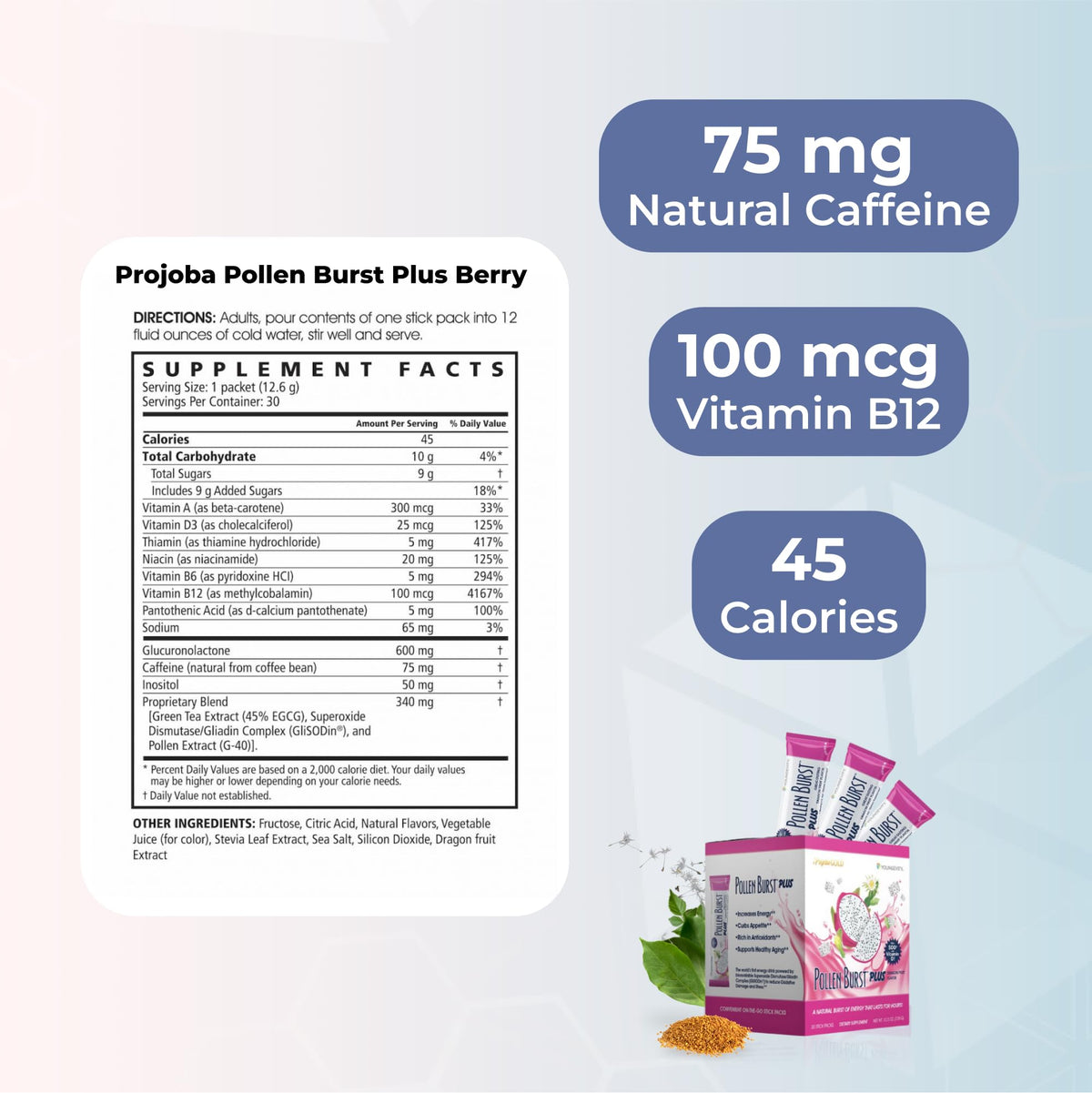Youngevity ProJoba Pollen Burst mélange en poudre dans un verre