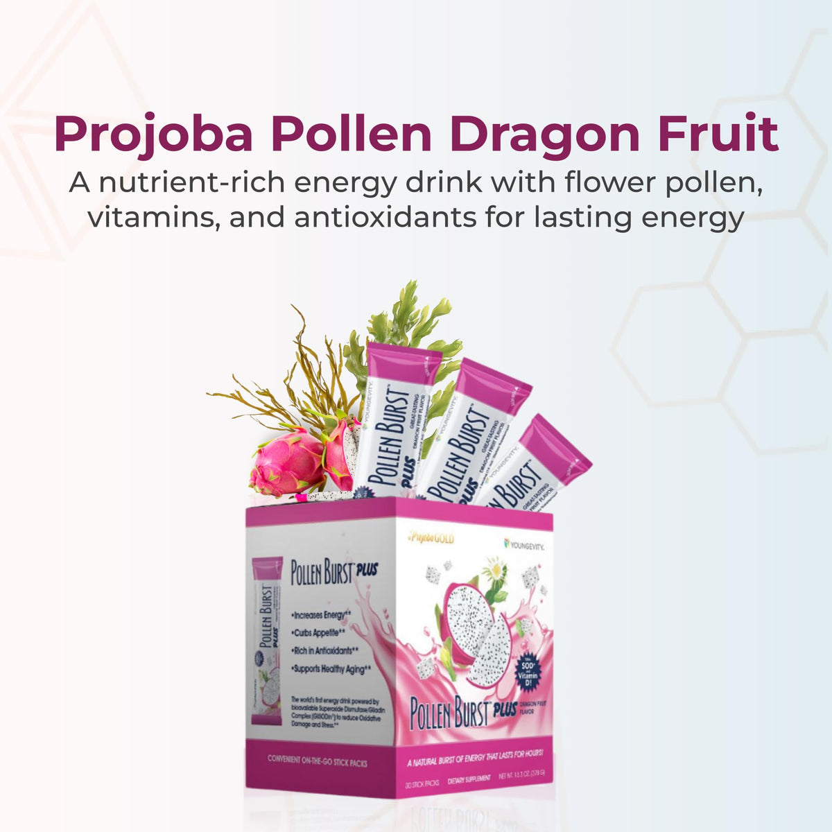 Youngevity ProJoba Pollen Burst sachet individuel avec illustration de fruit