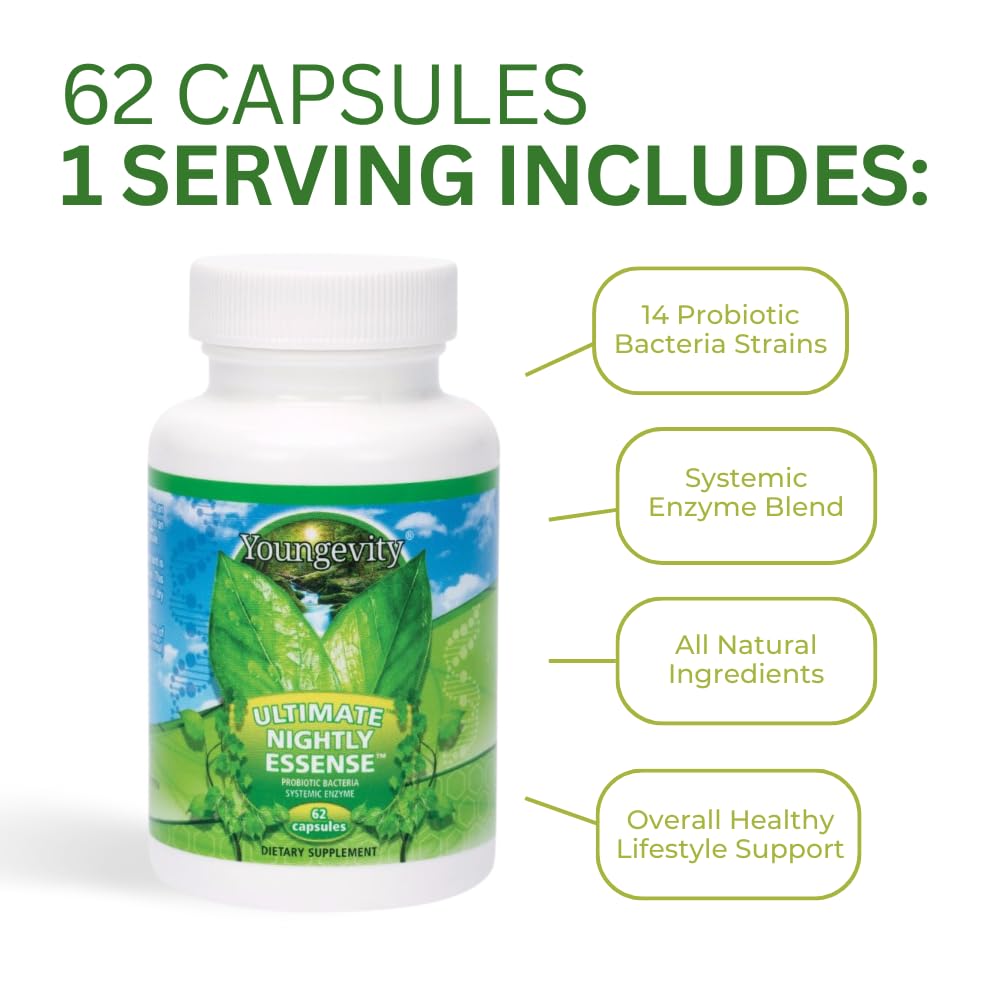 Youngevity Ultimate Nightly Essence 62 capsules sur une table