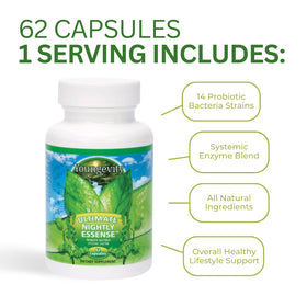 Youngevity Ultimate Nightly Essence 62 capsules sur une table