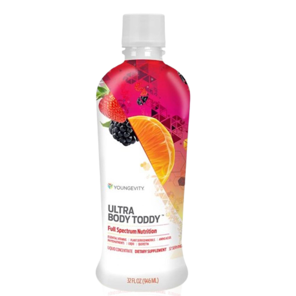 Youngevity Ultra Body Toddy 32 oz avant avec étiquette et liquide visible