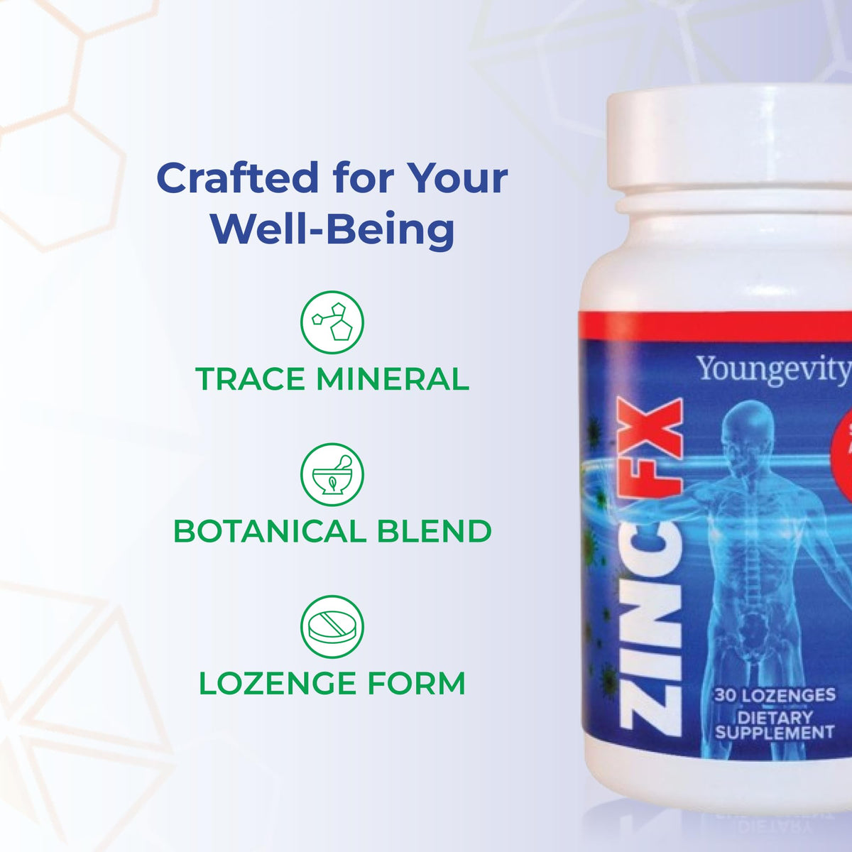 Youngevity Zinc FX pastilles à mâcher sur une table