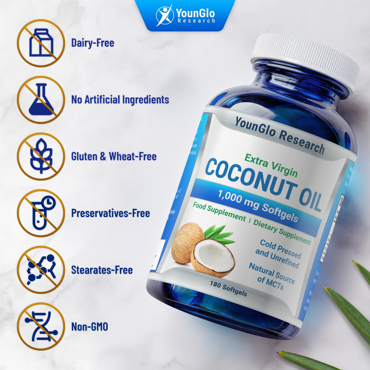 YounGlo Research huile de coco 1000 mg avec nutrition label