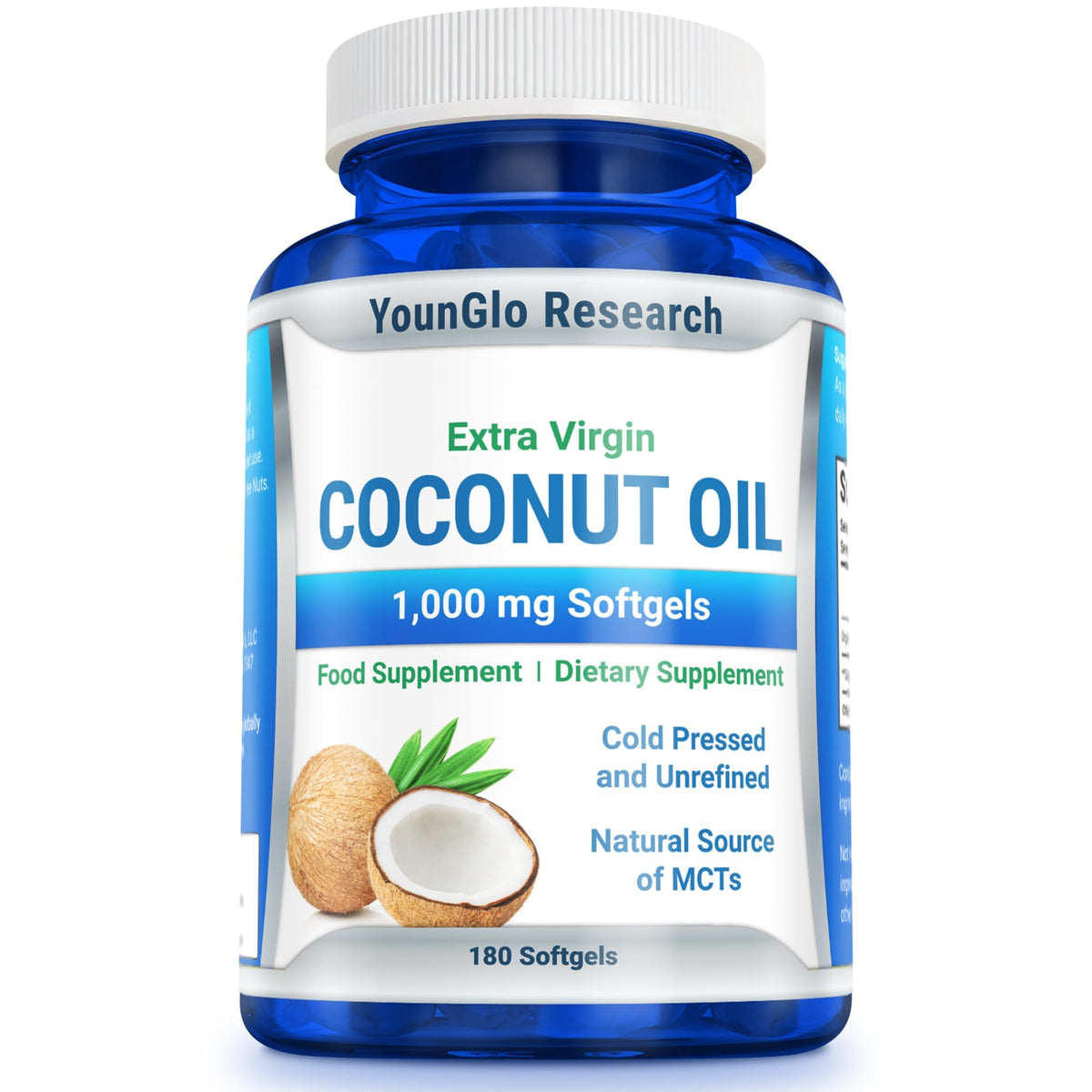 YounGlo Research huile de coco 1000 mg boîtes de 180 capsules végétales