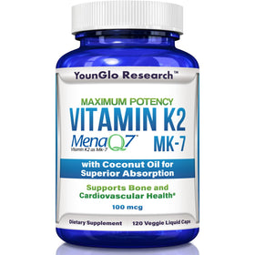 YounGlo Research Vitamine K2 MK7 100 mcg avec huile de coco, face avant