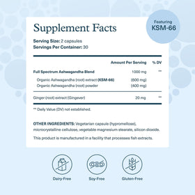 Youtheory Ashwagandha 1 000 mg gélules végétariennes arrière