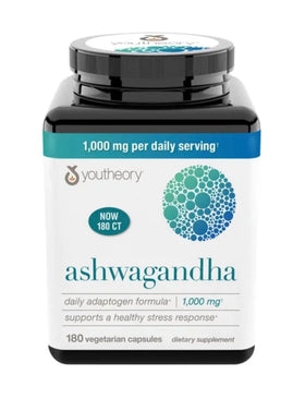 Youtheory Ashwagandha 1000mg KSM-66 180 capsules front view