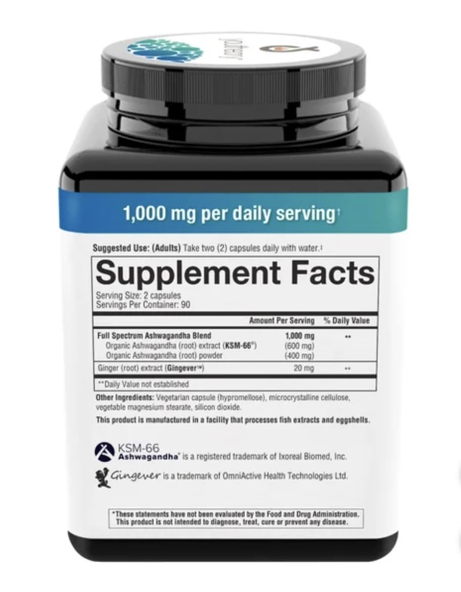 Youtheory Ashwagandha 1000mg KSM-66 bottle side view