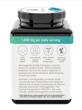 Youtheory Ashwagandha 1000mg KSM-66 capsules close-up