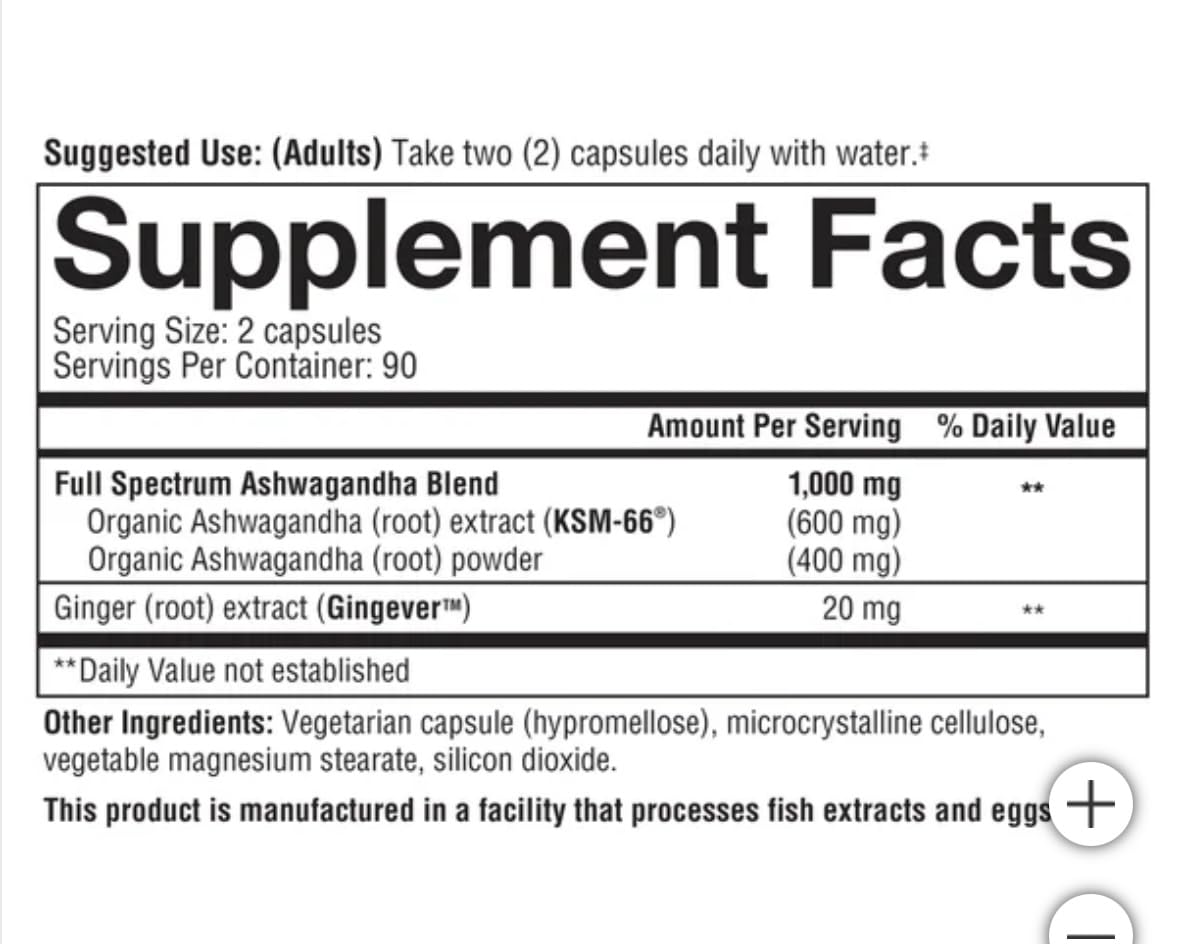 Youtheory Ashwagandha 1000mg KSM-66 packaging details