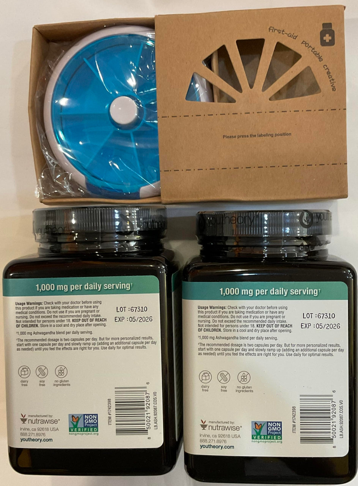 Youtheory Ashwagandha 1000mg KSM-66, vue latérale.