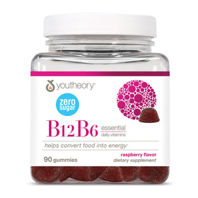 Youtheory B12B6 gummies végétariens au goût de framboise, pot de 90 unités