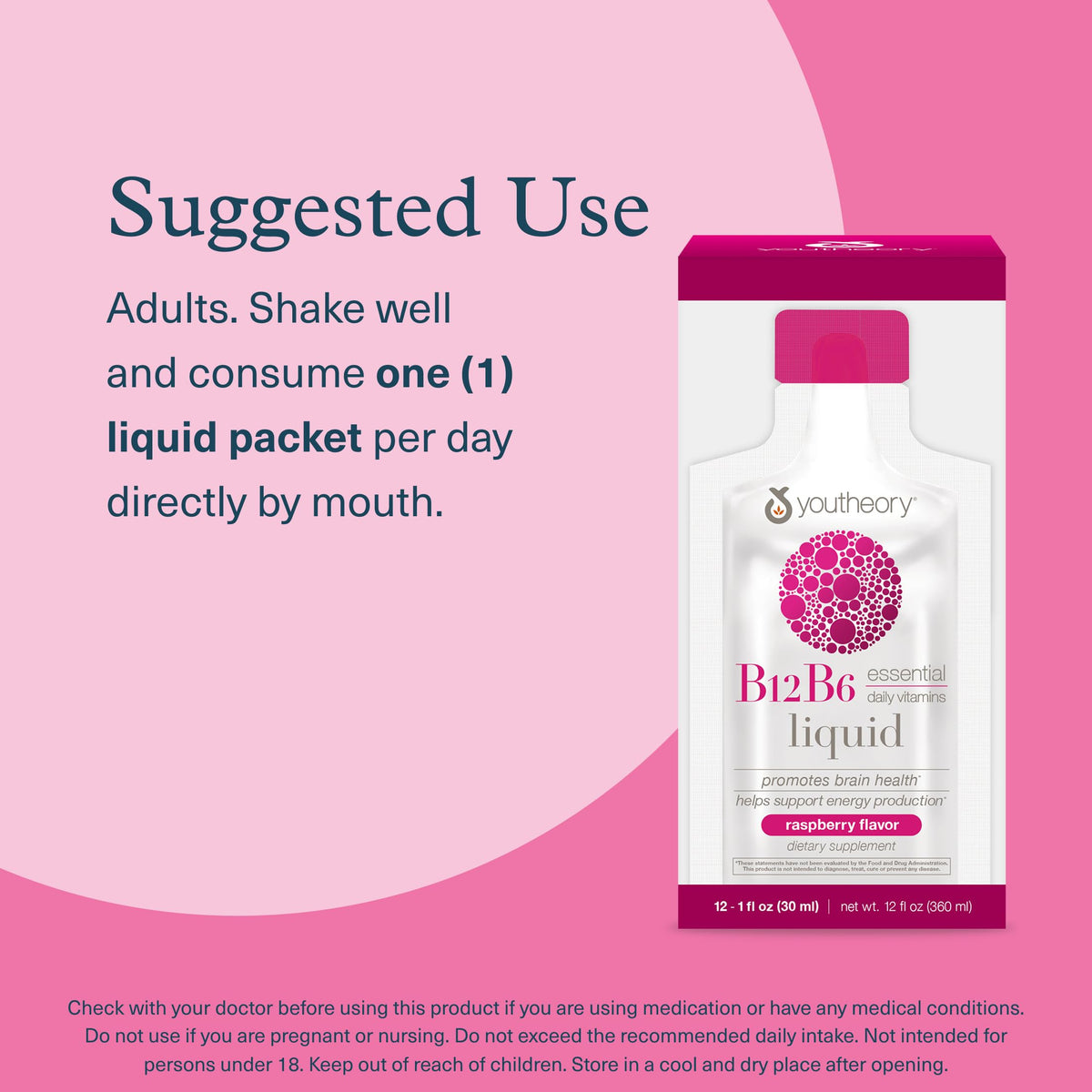Youtheory B12B6 Liquide Framboise avec un verre d'eau