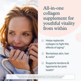 Youtheory Collagène + Biotine comprimés sur fond blanc