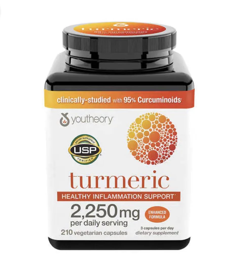 Youtheory Curcuma 210 capsules végétariennes vue de face