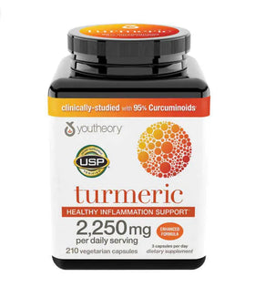 Youtheory Curcuma 210 capsules végétariennes vue de face