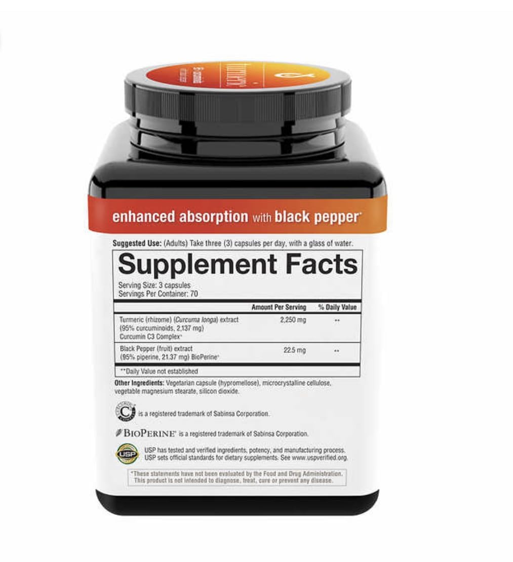 Youtheory Curcuma capsules avec étiquette et dosage