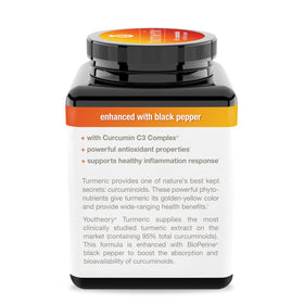 Youtheory Curcuma Extra Fort 1 000 mg ouvert avec capsules visibles