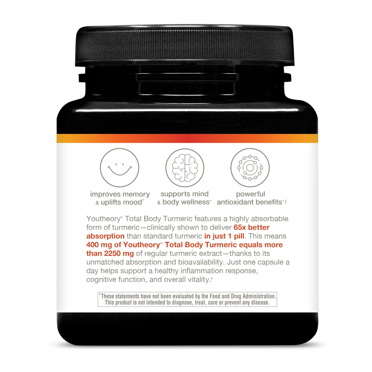 Youtheory Curcuma Total Body 60 Capsules Végétariennes - capsules sur une table