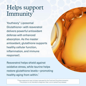 Youtheory Glutathion Liposomal, comprimés sur une surface blanche