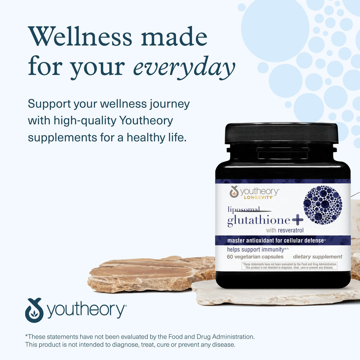Youtheory Glutathion Liposomal, mise en scène avec des fruits antioxydants
