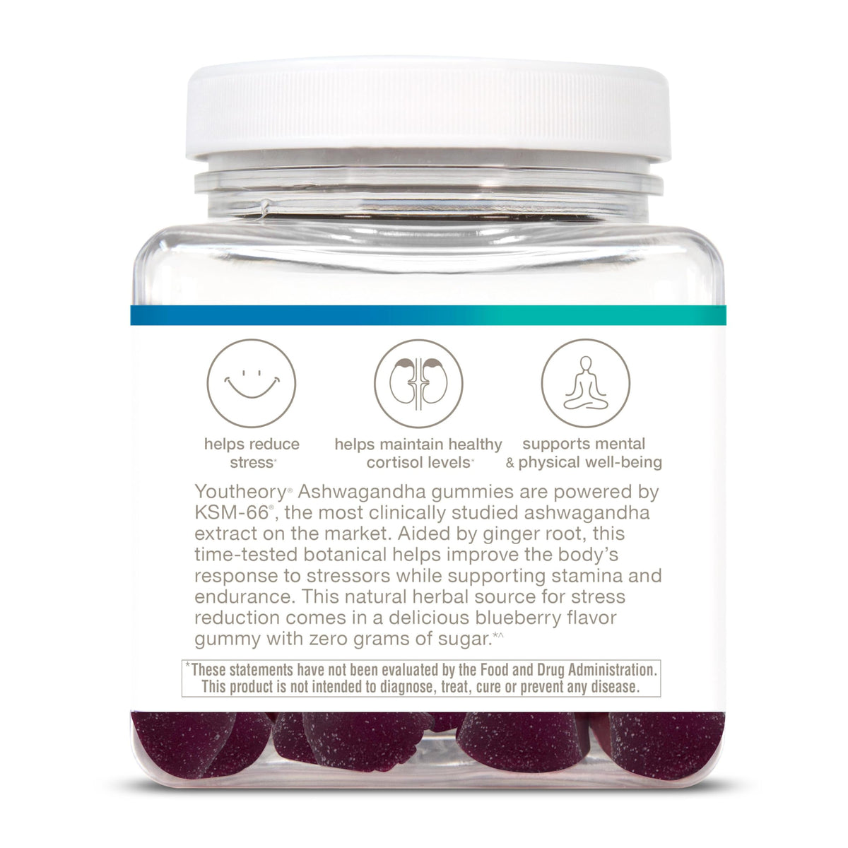 Youtheory Gommes Ashwagandha avec un gros plan sur les ingrédients