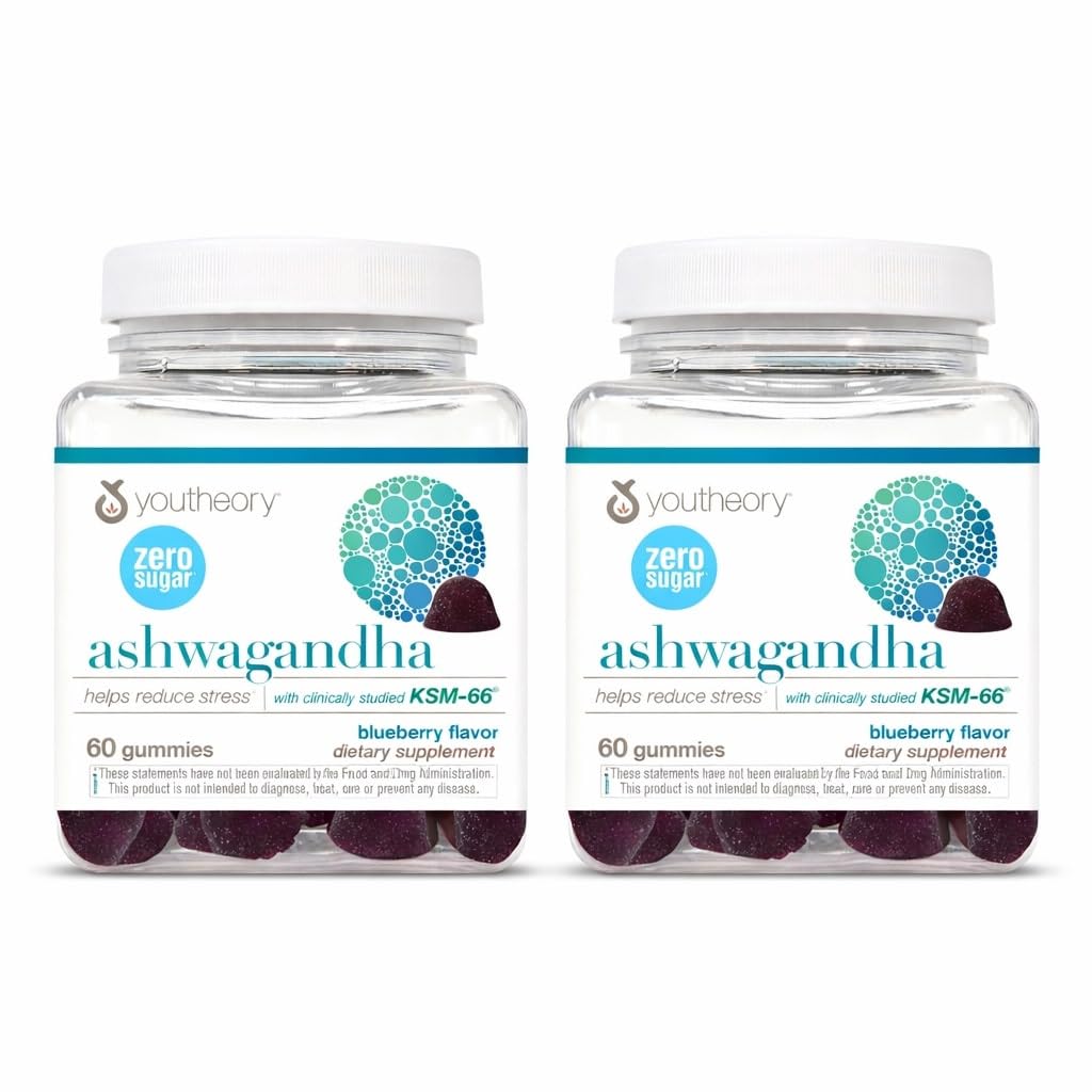 Youtheory Gommes Ashwagandha vue avant avec emballage bleu
