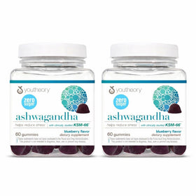 Youtheory Gommes Ashwagandha vue avant avec emballage bleu