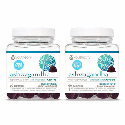 Youtheory Gommes Ashwagandha vue avant avec emballage bleu