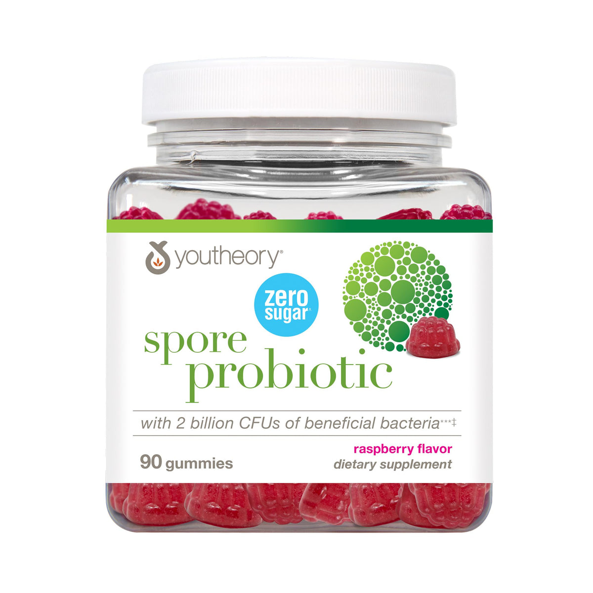 Youtheory Gummy Probiotique Framboise 90 Gummies vue de face