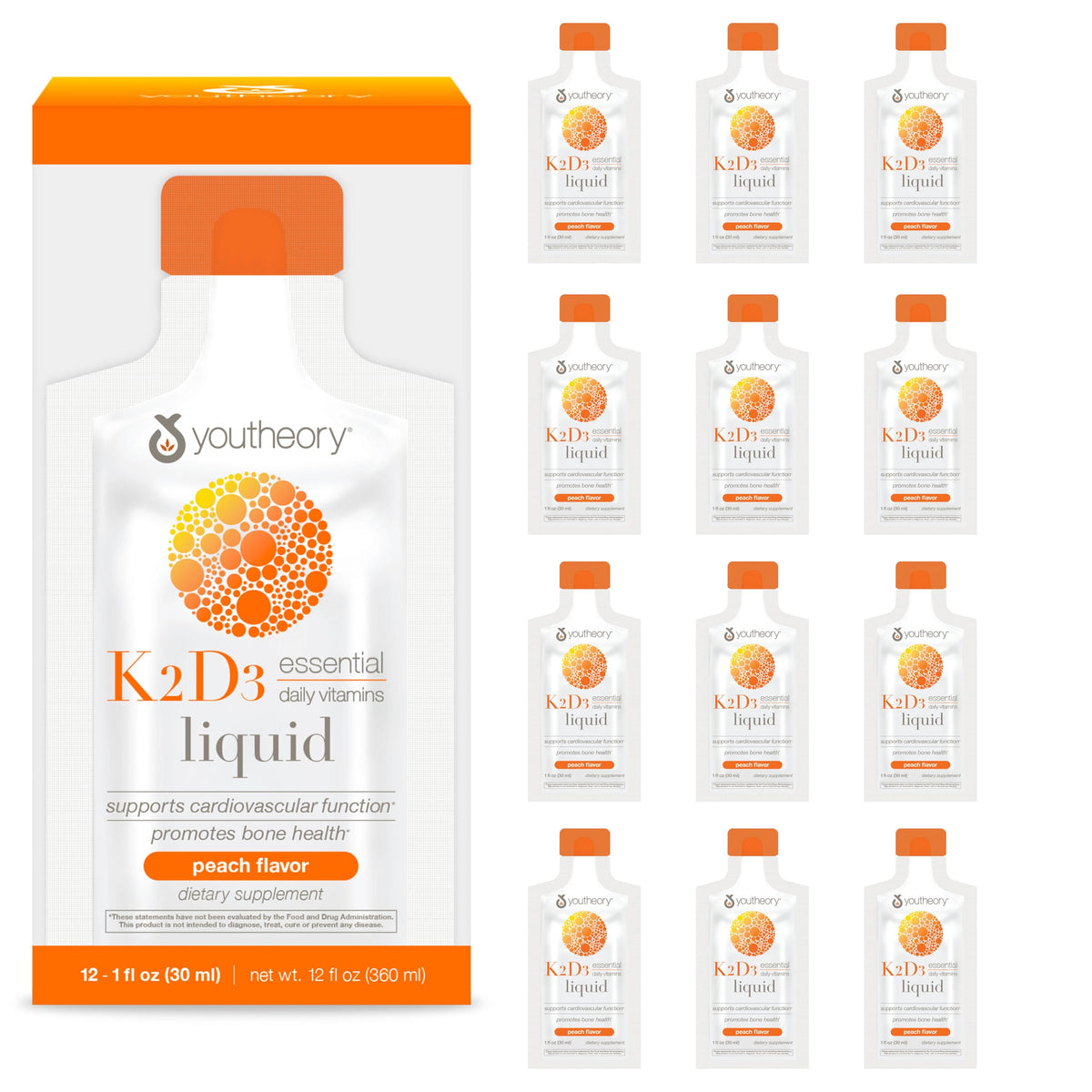 Youtheory K2D3 liquide 1 oz avec étiquette et bouchon