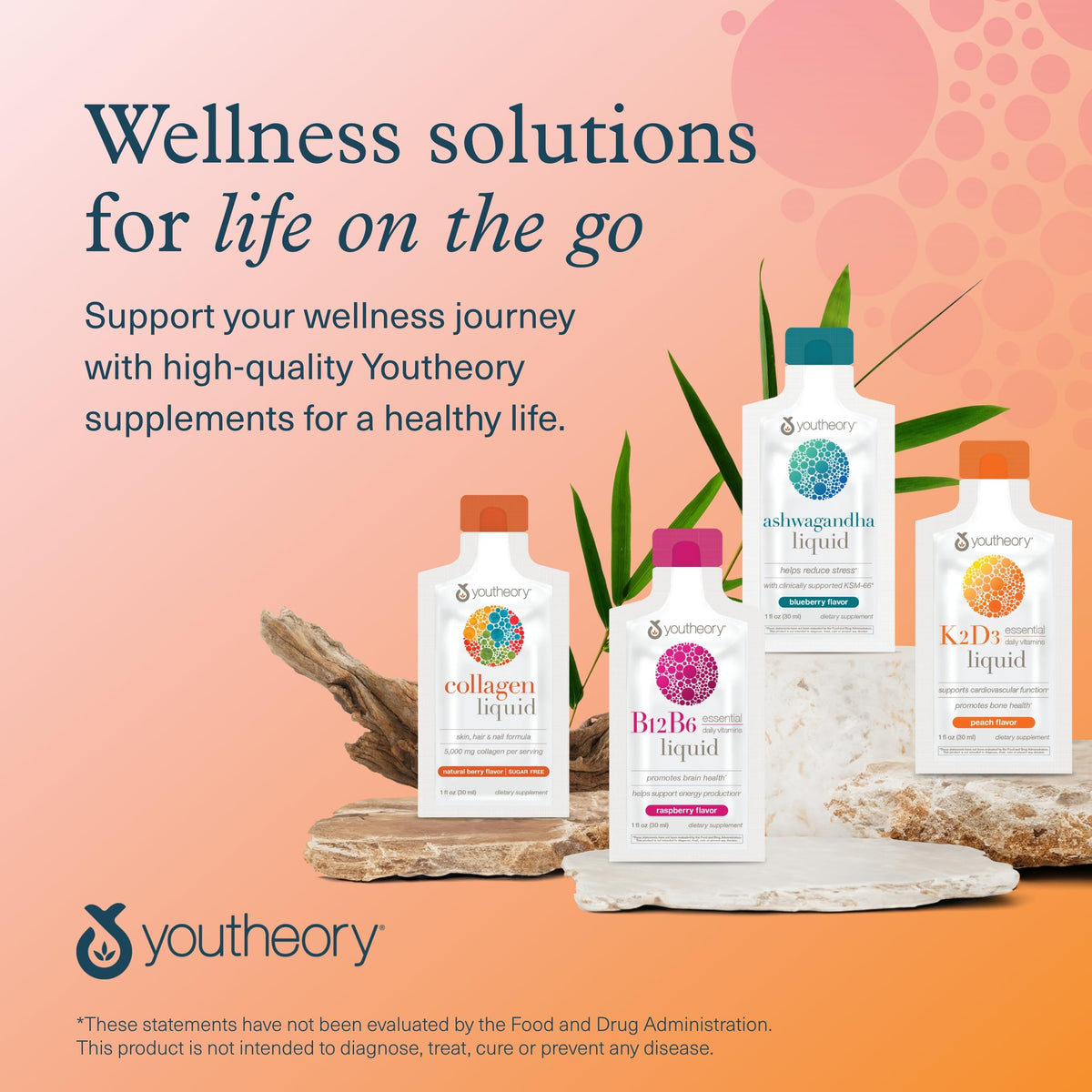 Youtheory K2D3 liquide 1 oz avec un verre d'eau à côté