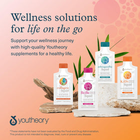 Youtheory K2D3 liquide 1 oz avec un verre d'eau à côté