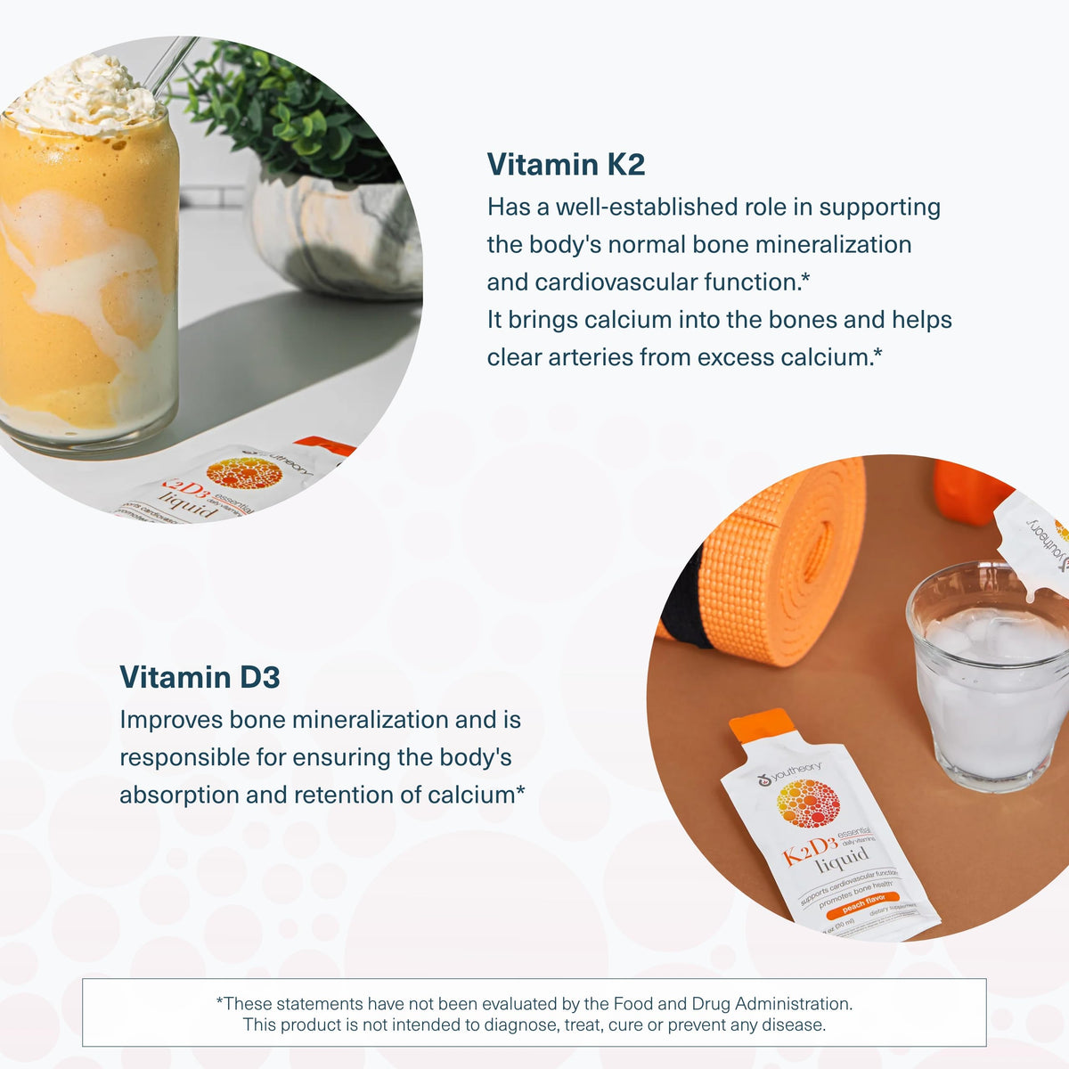 Youtheory K2D3 liquide avec fruits frais en arrière-plan