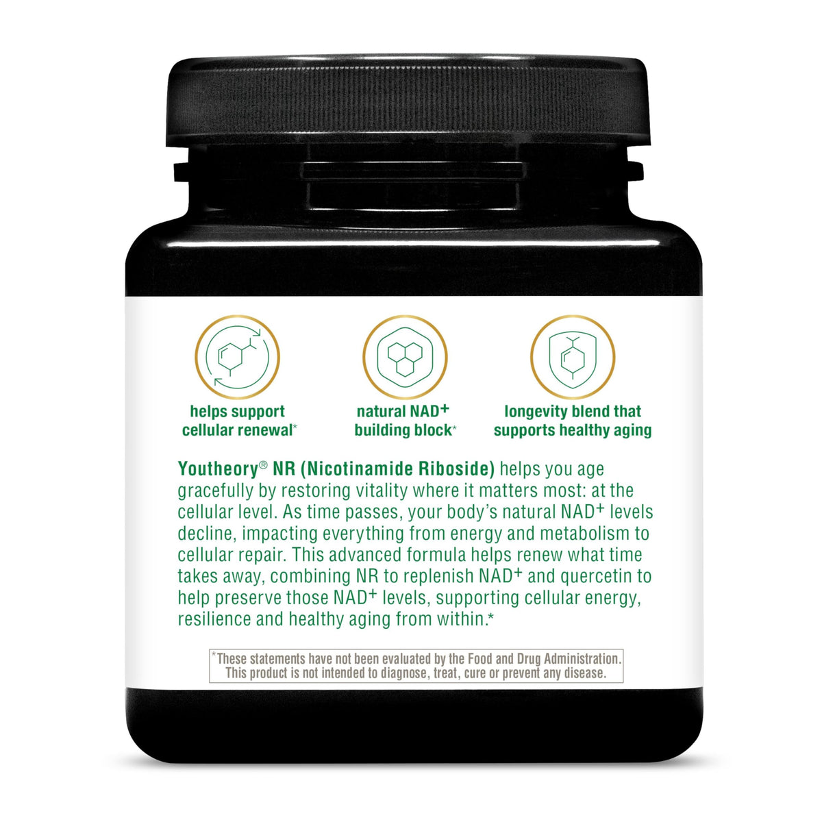 Youtheory Longevity NR 60 capsules sur fond blanc