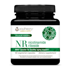 Youtheory Longevity NR 60 capsules végétariennes, vue de face