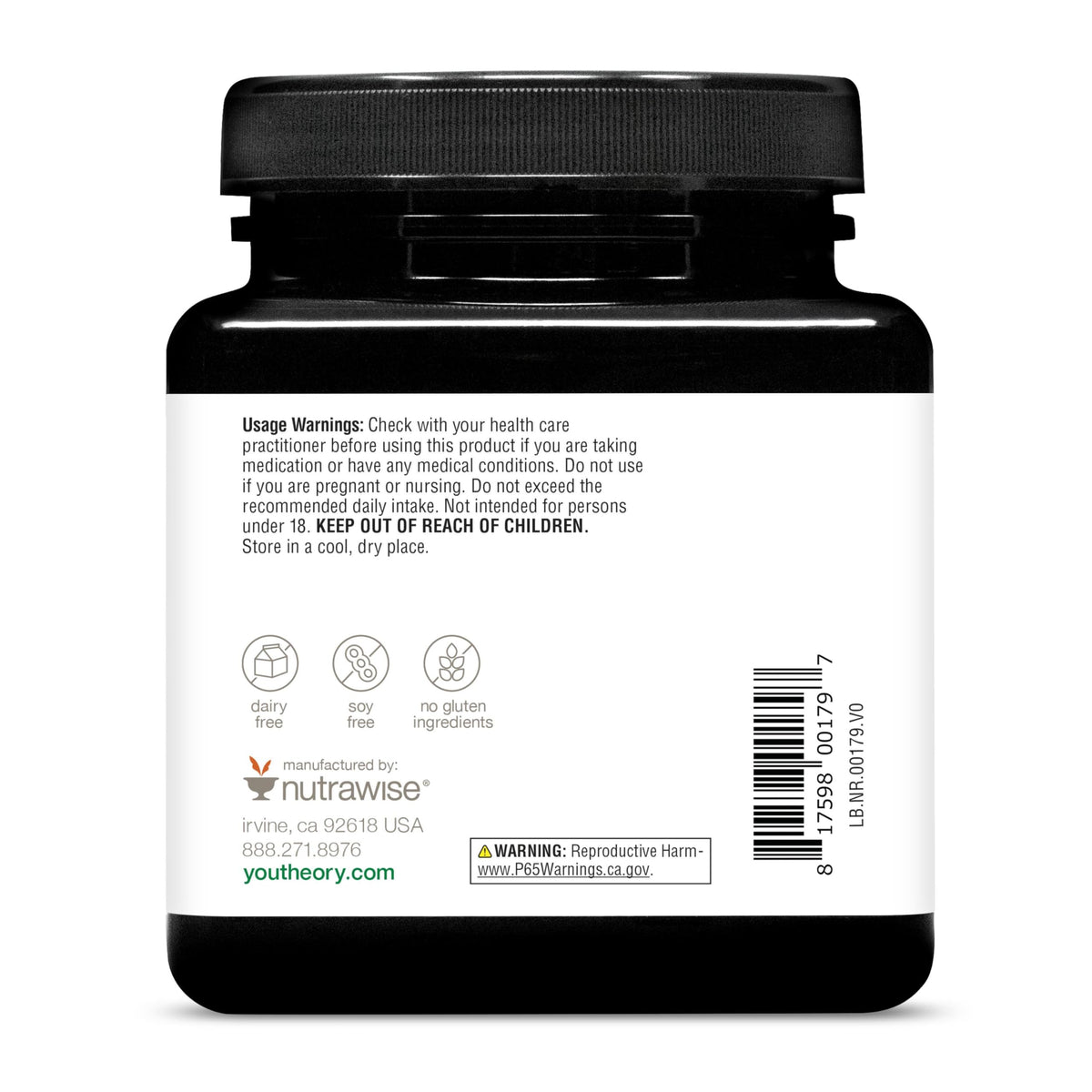 Youtheory Longevity NR 60 capsules, vue de côté