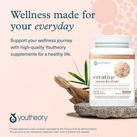 Youtheory Poudre de Créatine Monohydrate 349g sur une table