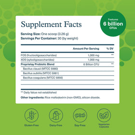Youtheory Poudre Probiotique Spore 150g étiquette